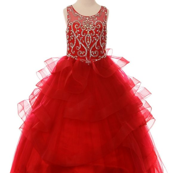 Cinderella Dresses New Red Color Formal Evening Kids Girls Gown